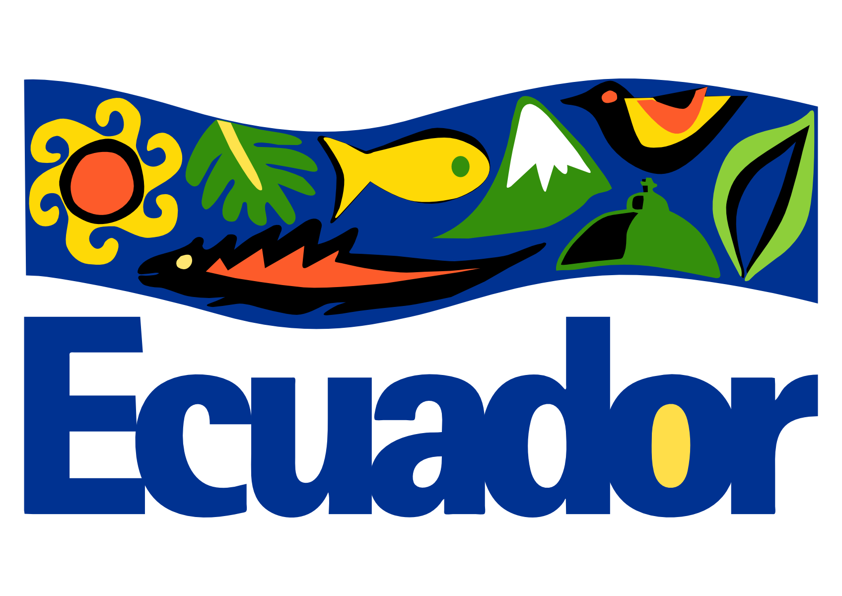 La propuesta con faja ondulante e íconos de la diversidad natural y cultural del Ecuador, iniciada por María Isabel Salvador y mantenida por Verónica Sión.