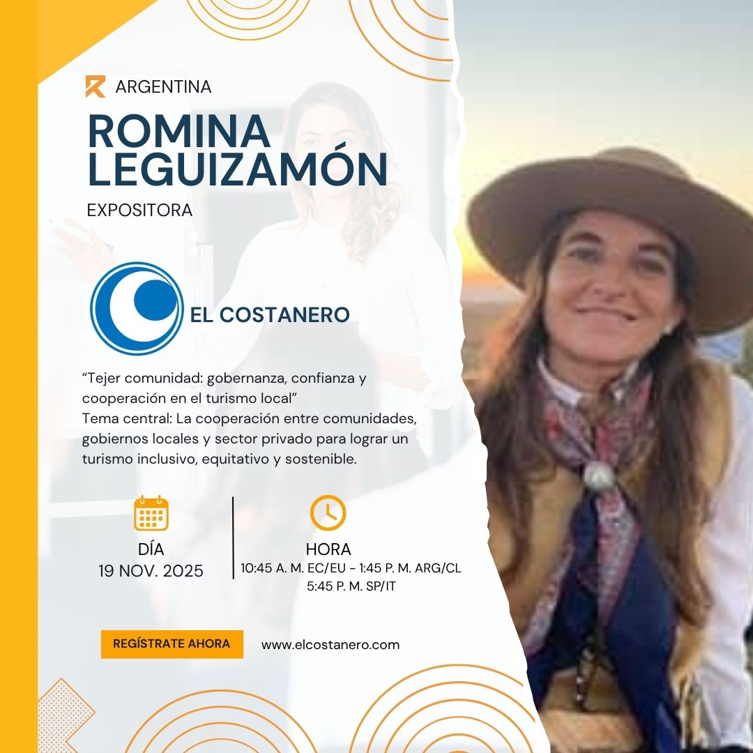Romina Leguizamón compartió su experiencia en gobernanza y turismo local, destacando la importancia de tejer comunidad para construir destinos inclusivos y sostenibles. Foto: Imagen utilizada en la promo oficial de la Master Class