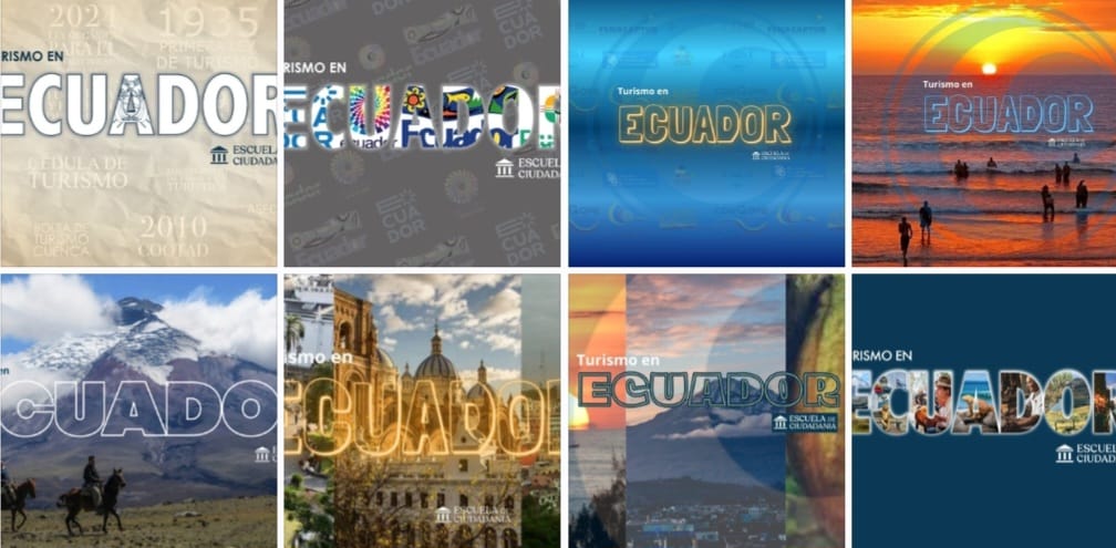 Portadas de las ocho entregas de Turismo en Ecuador, la serie investigativa que dio origen a la Escuela de Ciudadanía y abrió el camino para las Master Class “De la reflexión a la acción”.