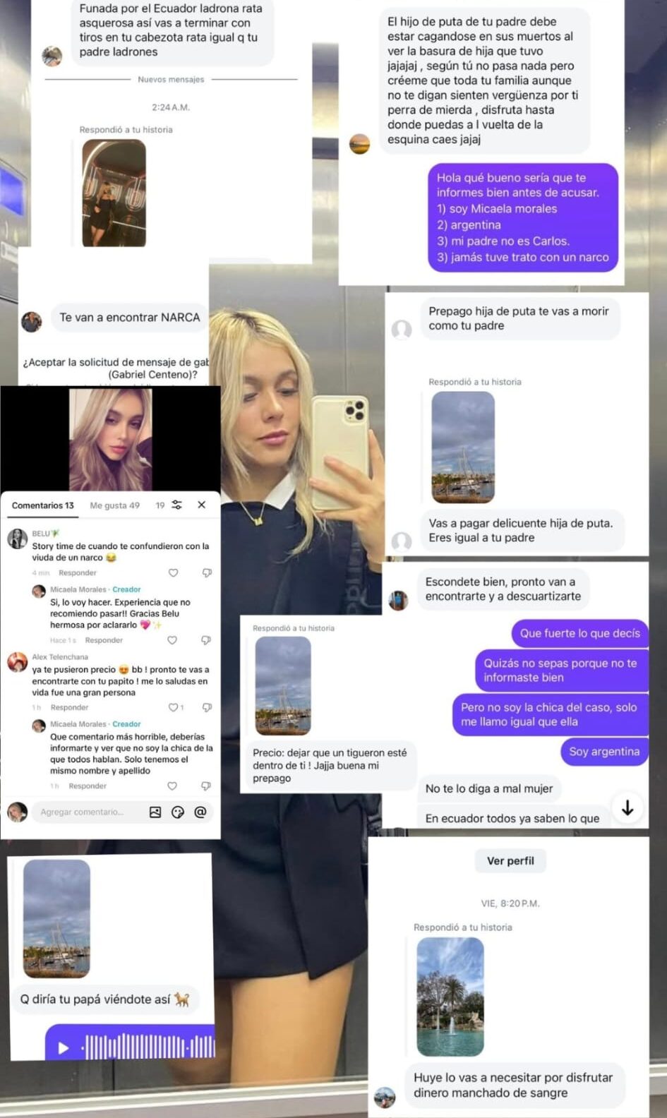 Imagen compartida por Micaela Morales y enviada a Mónica Velásquez como evidencia de los mensajes de odio y amenazas recibidos tras la confusión de identidad. Tomado de la cuenta X de Mónica Velásquez.