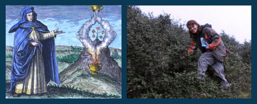 Izq. María la Judía (siglo II). Foto: https://mujeresconciencia.com/2016/10/14/la-alquimista-maria-la-judia-siglo-ii/Der. Katya Romoleroux. Foto: https://mujeresbancanas.com