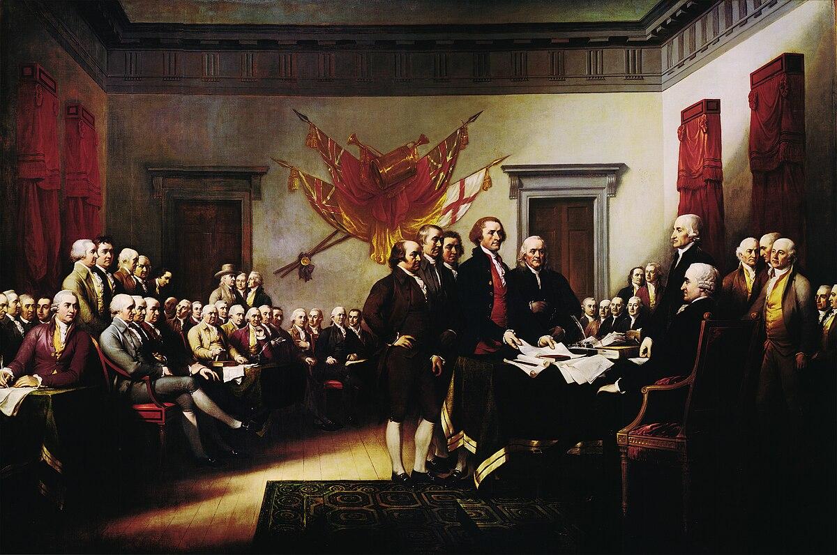 La obra Declaration of Independence, del pintor estadounidense John Trumbull (1819), representa la presentación del borrador de la Declaración de Independencia ante el Segundo Congreso Continental. Se exhibe en la Rotonda del Capitolio de los Estados Unidos.