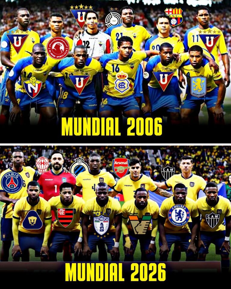 Dos décadas separan estas selecciones. Más allá de los resultados, la evolución del fútbol ecuatoriano refleja una transformación que también habla del país. Imagen compartida por Sergio Morocho en la página de Facebook de la Federación Ecuatoriana de Fútbol.