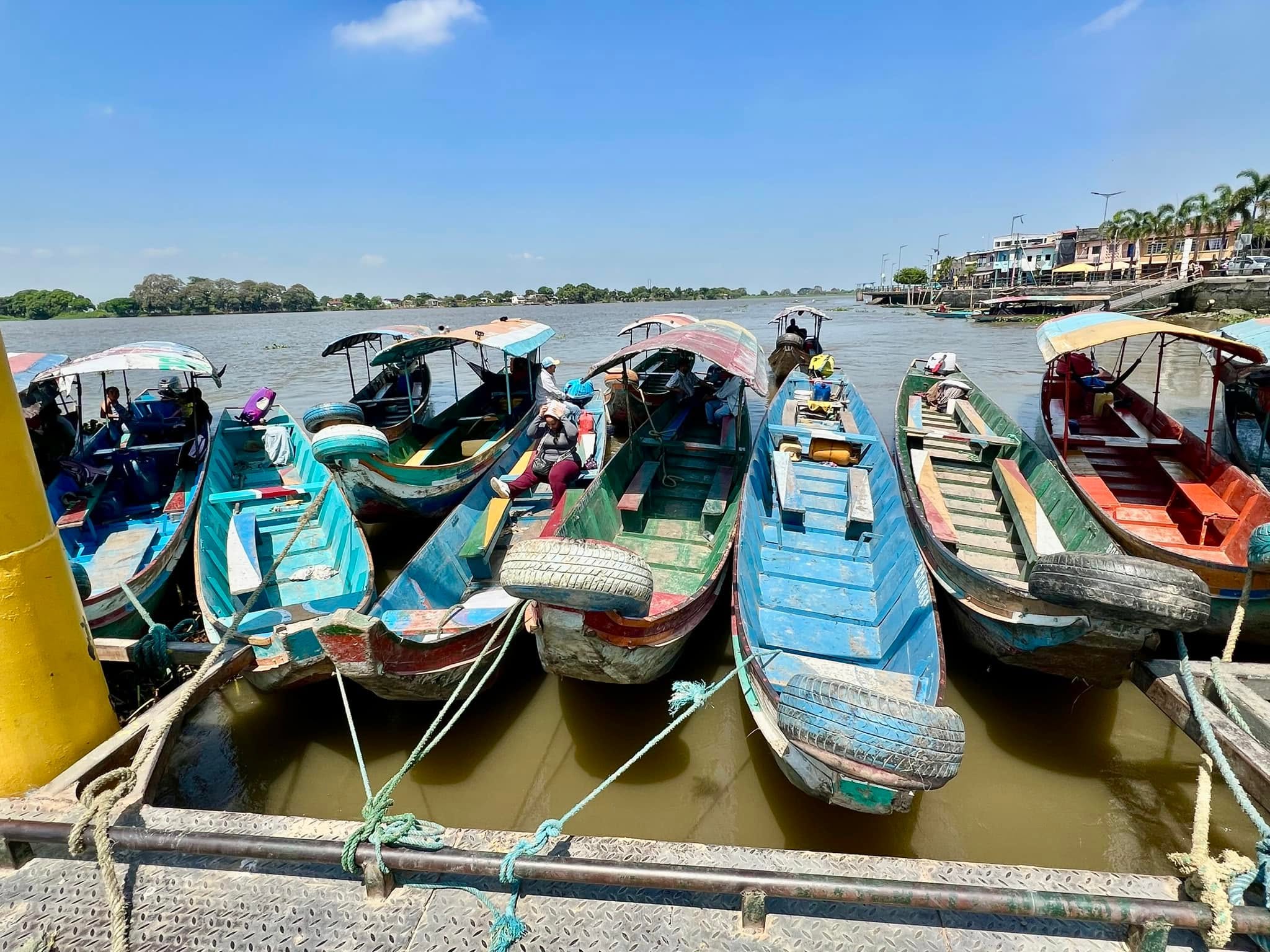 El "parqueadero" de canoas en Babahoyo. Estas embarcaciones continúan siendo parte del paisaje cotidiano y de la memoria viva de una ciudad que creció al ritmo de su río. Foto: Sergio Cedeño Amador.