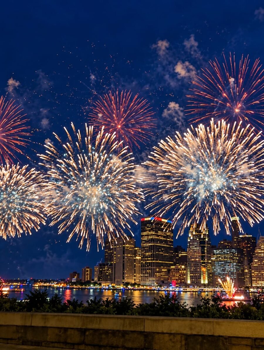 Los grandes acontecimientos transforman temporalmente el funcionamiento de la ciudad y requieren producción, seguridad, movilidad, limpieza y coordinación institucional. El espectáculo de fuegos artificiales del 4 de Julio permite observar esa relación entre celebración, iniciativa privada y gestión pública. Foto: Olga Guerra / Archivo El Costanero.