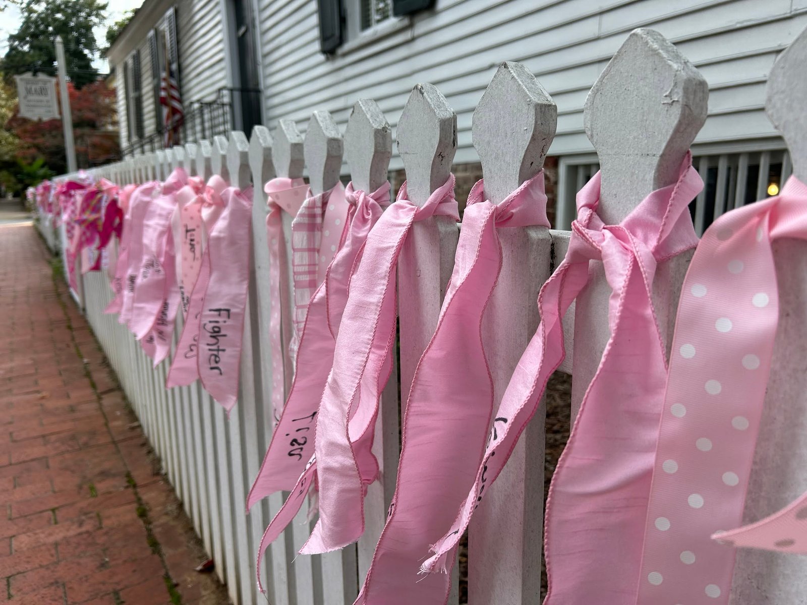 Lazos rosa que se colocan siempre en octubre en la fachada de Mary’s House, la casa donde nació Mary Ball Washington, madre del presidente estadounidense, George Washington, en Fredericksburg, Virginia. Ella murió de cáncer de mama en 1789. Foto: redes sociales de la casa-museo.